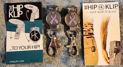 2 Hip Klips Replacement Clips Key Rings Lavender Ribbon All Cancers Awareness
