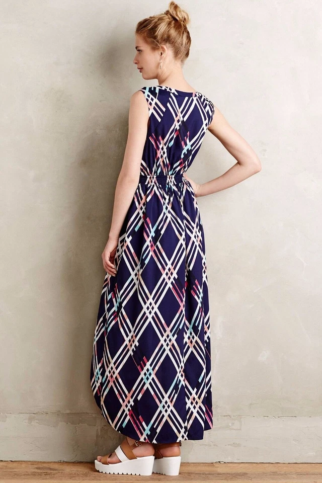 Платье макси Maeve Anthropologie Diamant темно-синее с геометрическим принтом Hi Lo размер S - Изображение 3 из 4