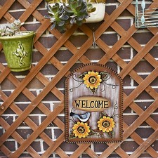 Sunflower Welcome Sign Bird Decor Rustic Metal Hanging Welcome Sign Plaque Decor