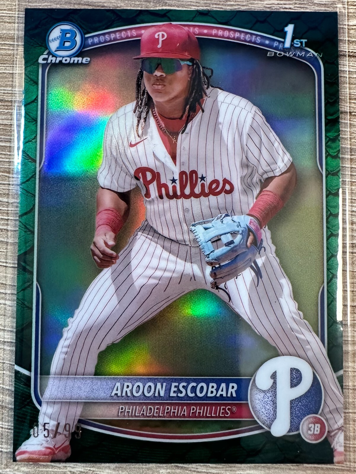 AROON ESCOBAR 2025 1ST BOWMAN CHROME REPTILIAN GREEN REFRACTOR #05/99 #BCP-65