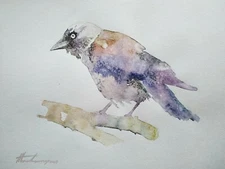 Crow, Birds, Watercolor artwork, Handmade, Original painting on paper