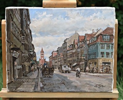Kai Molter Kopenhagen Straßenszene Ölbild auf Leinwand signiert Original