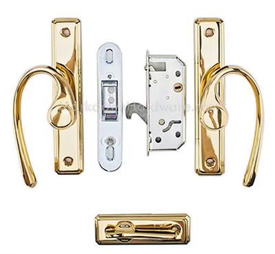 Andersen Gliding Door French Curved Handles Set in Bright Brass