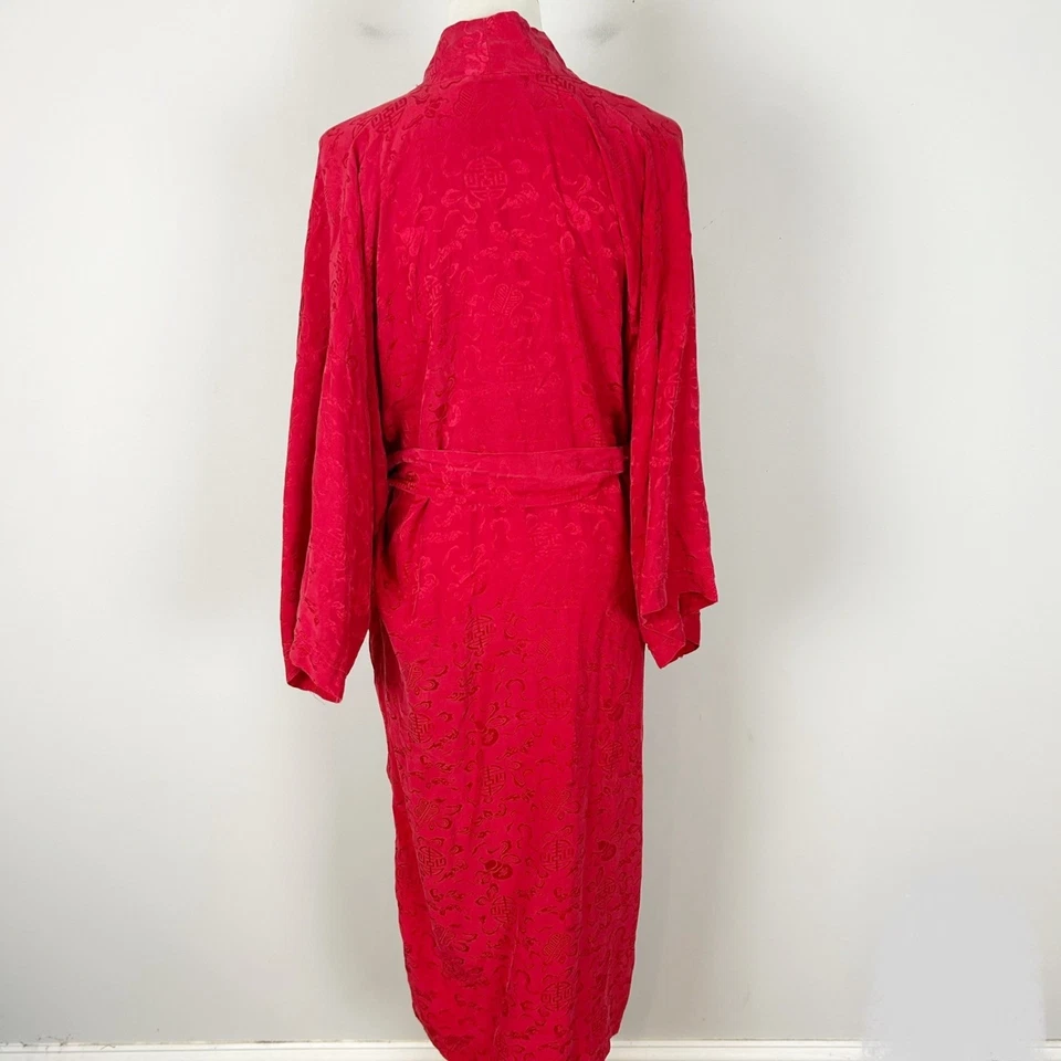 Vintage Dreamsacks 100% Red Asian Print Long Robe Size Small/Medium - Image 4 of 4