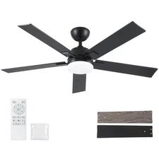 52 Inch Ceiling Fans with Lights and Remote, Black Ceiling Fan with 5 Blades,...