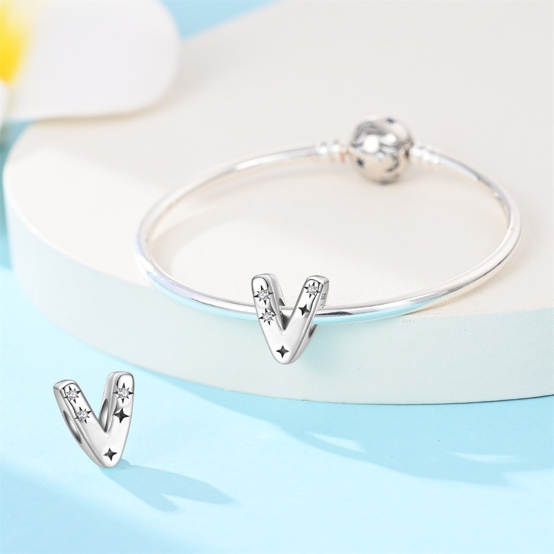 KUNSIR 925 Sterling Silver Letter V Charm For Bracelet Or Necklace Pendant Charm