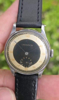 Rare 1944 Longines Tuxedo Bullseye dial Manual Wind Men's Vintage 30mm Watch