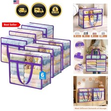 6 Pack Clear Zippered Storage Bags for Clothes,40L Closet Organizers and Stor...