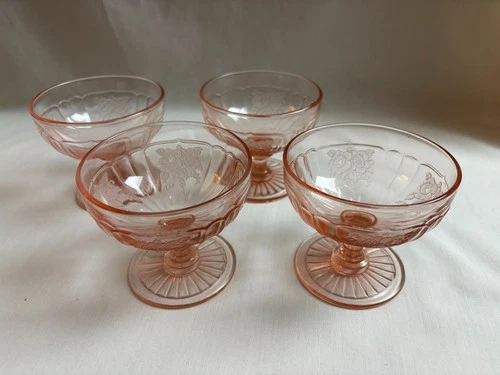 Anchor Hocking Pink Mayfair /Open Rose - (Four) - 3 inch  Footed Sherbet Bowls