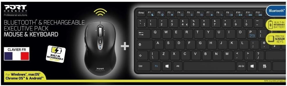 Pack clavier et souris Bluetooth rechargeables Expert noir pour bureau sans fil