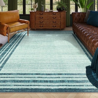 Amabel Abstract 9x12 Area Rug for Living Room, Washable Teal Rugs for Living