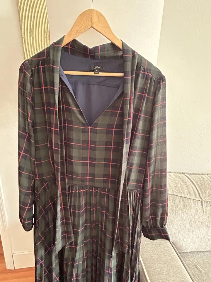 Зеленый плиссированный галстук в клетку J.CREW праздничный опрятный миди Dres тартан размер 16 - Изображение 3 из 4