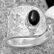 Adjustable - Black Onyx - Brazil 925 Sterling Silver Ring s.8 Jewelry R-1319
