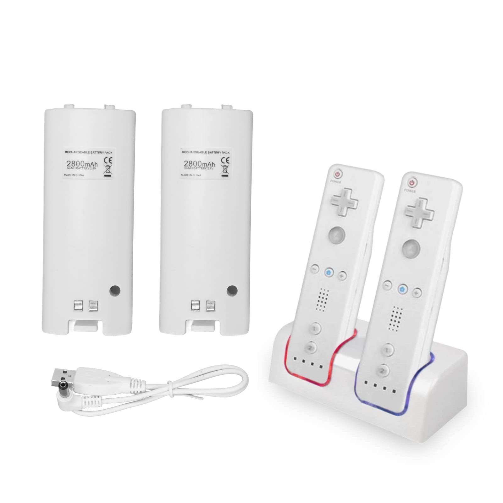 Chargeur double manette Wii U avec 2 batteries rechargeables de 2800mAh pour télécommande Nintendo