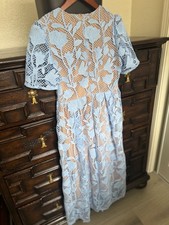 Dejavu Italy Blue Floral Dress Size S Puff Sleeve Summer