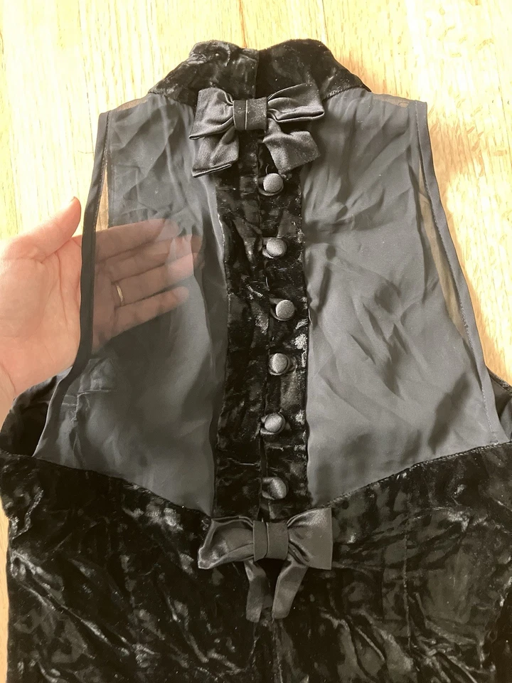 Vintage Donna Ricco Black Crushed Velvet Sleeveless Dress Cocktail Party Goth XS - Image 2 of 4