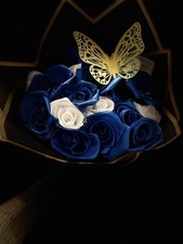 Ribbon Bouquet White And Blue With Butterfly And Dior Wrapping Paper