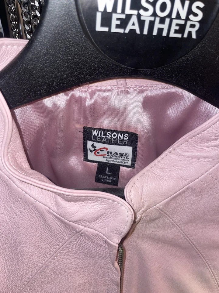 Jaqueta Nascar Feminina Wilson's Dale Earnhardt Jr #8 Couro Rosa e Branco Tamanho G - Imagem 2 de 4