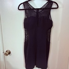 "Luz" Black Bodycon Dress Medium Mesh Crochet Sleeveless Mini Night Out Size L