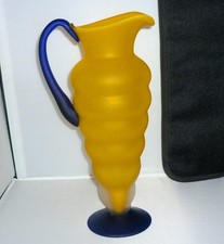 STUNNING LARGE VINTAGE YELLOW BLUE MURANO MICHIELOTTO STUDIO GLASS PITCHER JUG