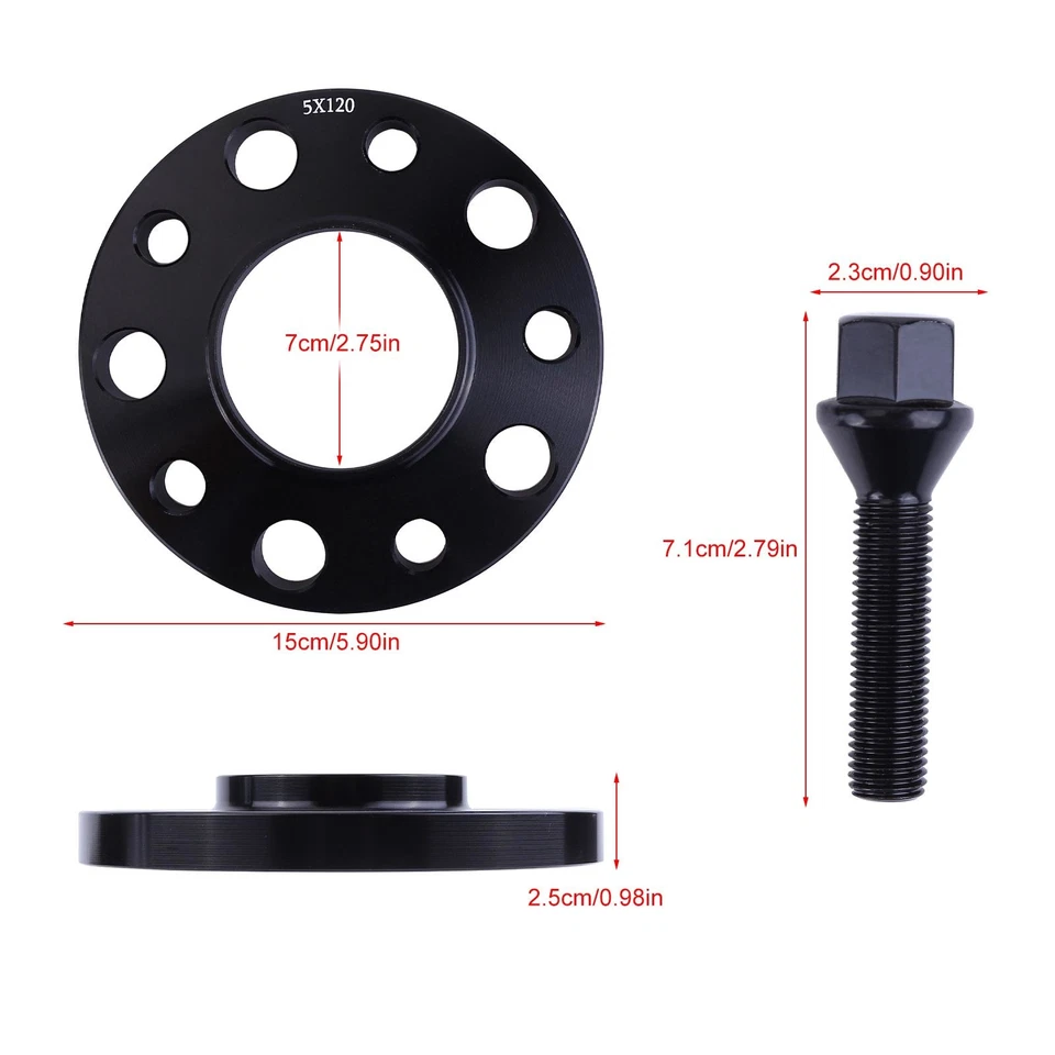 5PCS 120 Staggered Wheel Spacers Kit 12mm & 15mm W/ Extended Bolts Fits BMW Foto 2 de 4