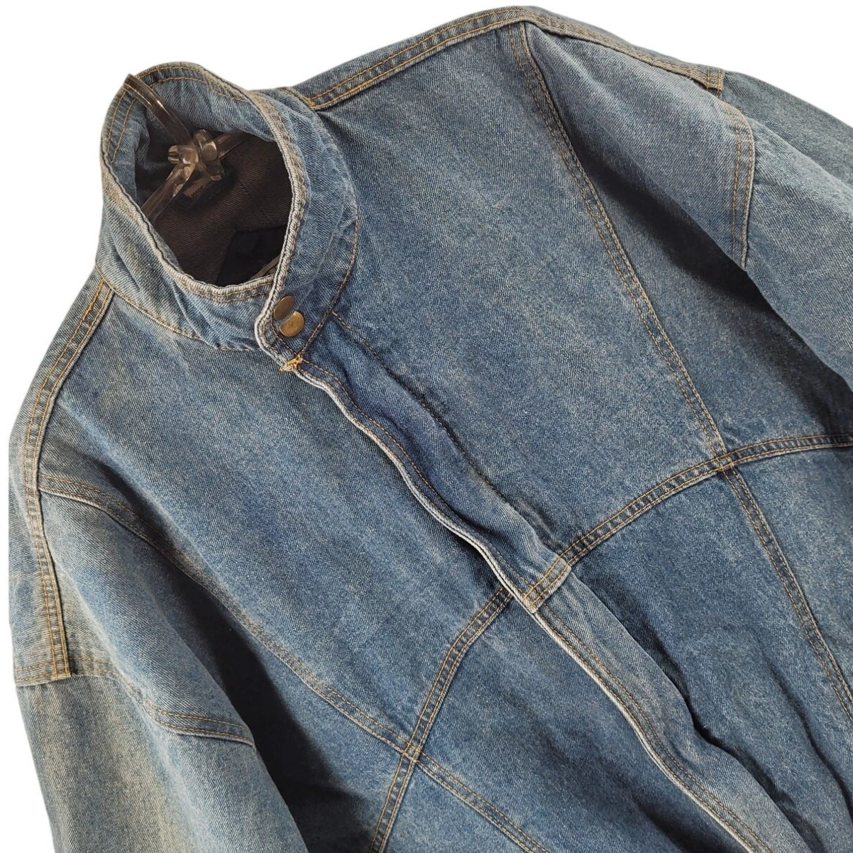 Expressions Vintage 80s 90s Denim Bomber Jacket Zip Snap Blue bikercore