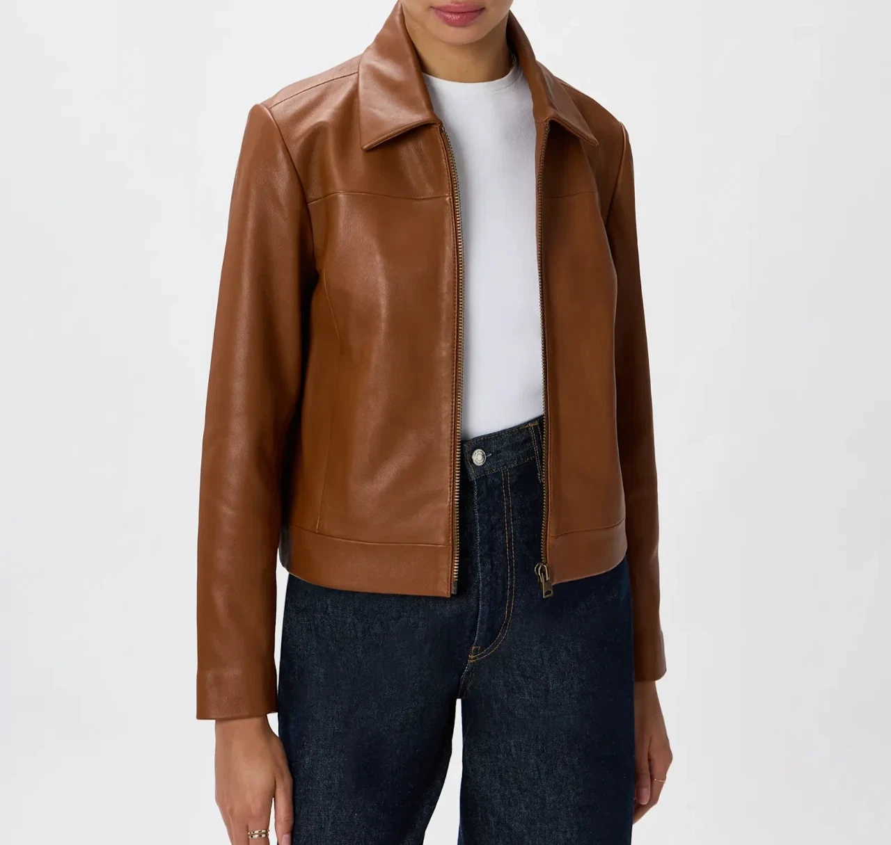 Brown Leather Jacket Women Pure Lambskin Cafe Racer Size S M L XL XXL CM