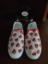 Disney Minnie Mouse Slip On Canvas Sneakers Girls Size 3 Pink Hair Bow Face Shot