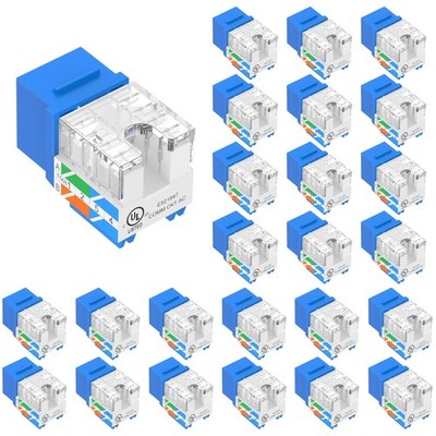 25-Pack Blue Cat6 Keystone Jack Adapter,  Listed
