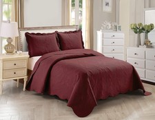 3pc Full/Queen Over Size Elegant Embossed Bedspread Set Light Weight Solid Bu...