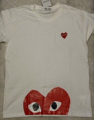 Comme Des Garcons PLAY Heart Graphic Logo White Men's Short Sleeve T Shirt XL