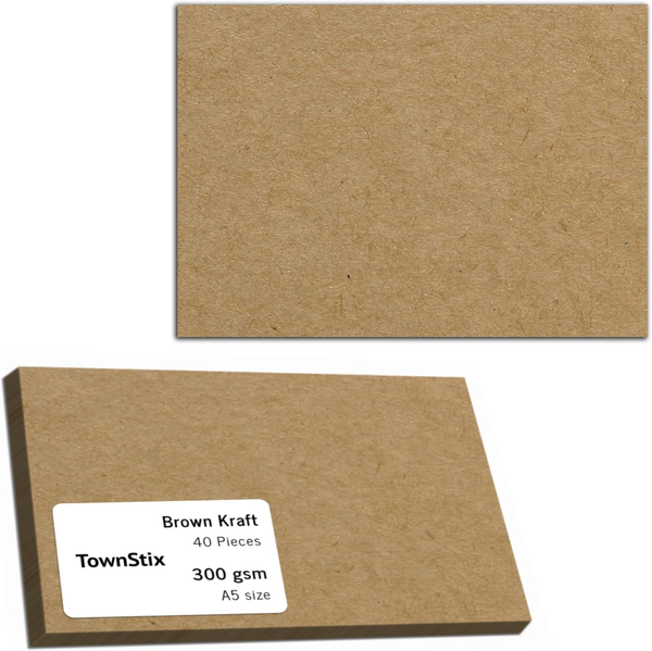 40 Blatt, 300G - Kraftpapier A5, Kartonpapier Fotokarton Tonkarton Pappe Braun K-image