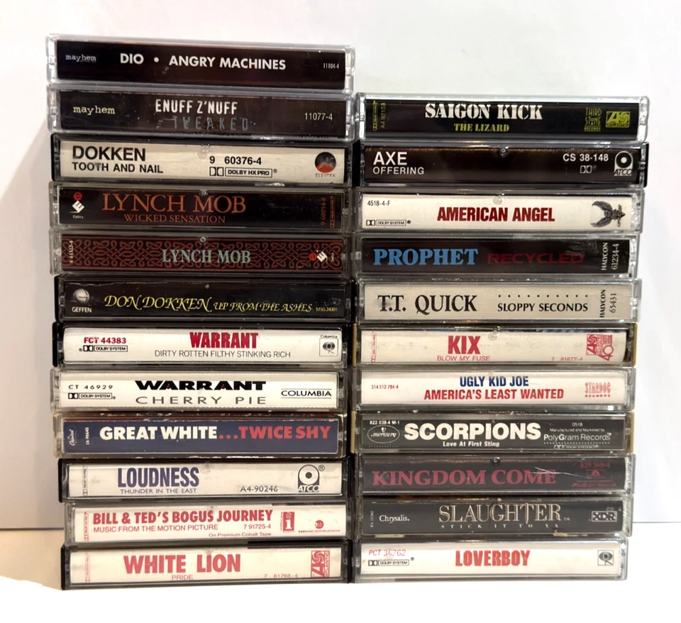 Hard Rock 23 Cassette Lot Dio Dokken Scorpions Warrant Kix Great White Slaughter Foto 2 de 4