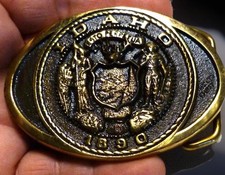 Idaho State Seal 1890 Belt Buckle Oval Solid Brass 70's Size 3.4"x 2.5" 1983