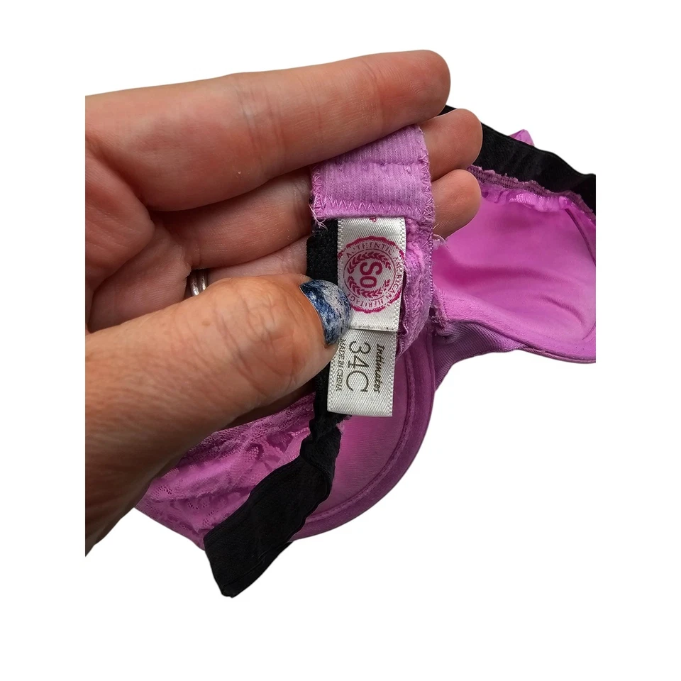 SO Intimates Mujer Talla 34C Clásica Camiseta Sujetador Púrpura Brillante Lados de Encaje Foto 4 de 4