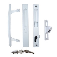 Flush Mount Keyed Sliding Patio Door Handle Set 6-5/8" Hole Centers White