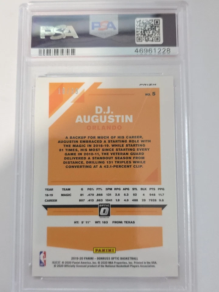 2019-20 Panini Donruss Optic Black Velocity Prizm /39 DJ Augustin #5 PSA 10 - Image 2 of 4