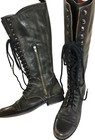 Steven by Steve Madden Abee LaceUp + Zip Leather Oxford Boots Smokey-Black Sz 8