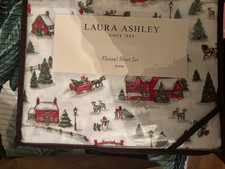 New Laura Ashley Christmas Holiday village flannel king size sheets set