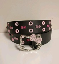 Hello Kitty Sanrio Black Belt Pink Rhinestones Bows Silver Buckle XXL 48