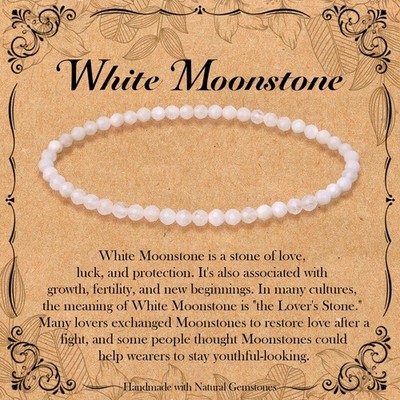 BONNY BOXX Natural Genuine Gemstone Faceted Round Stretch, White Moonstone 