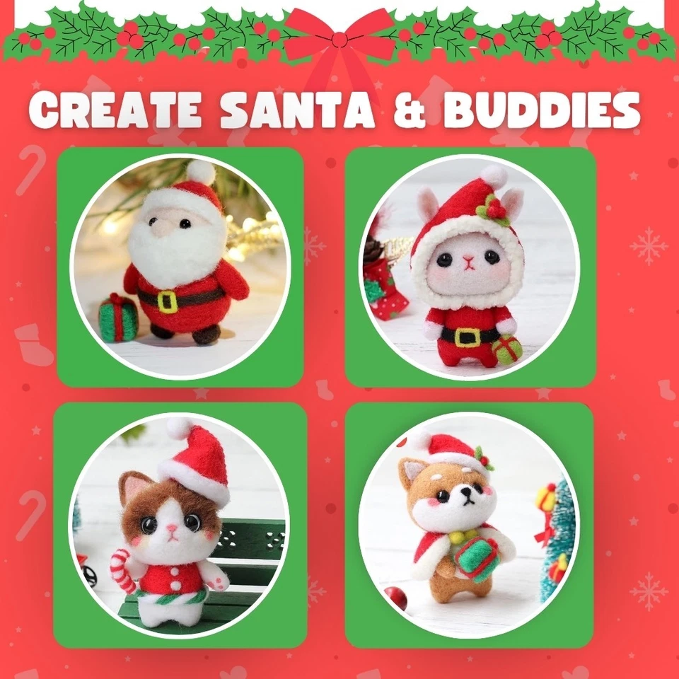Рождественский набор для валяния иглой — сделай сам шерстяной войлок животные рукоделие | Санта и друзья - Изображение 3 из 4