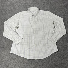 Mizzen Main Shirt Mens 2XL White Blue Check Trim Fit No Tuck Performance Dress