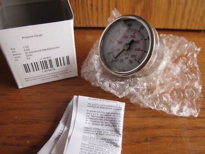 Stainless 1-1/2'' Pressure GAUGE 1/8''npt back port 0-400psi #4FMT8 (C-46)