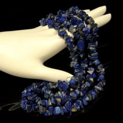 Vintage Lapis Lazuli Gemstone Chips Necklace 36 inch Beautiful Color Variations - Picture 1 of 6