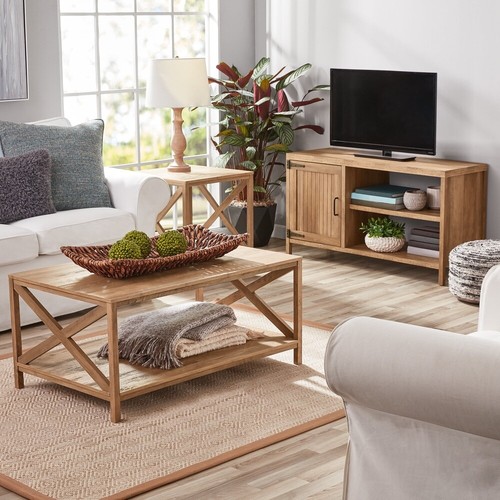Rustic Farmhouse TV Stand 50in TVs Adjustable Shelves Storage Media Console New - Picture 2 of 7