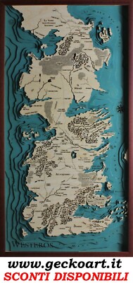 Westeros Il Trono di Spade Mappa Cartina 3D Quadro Moderno Chart