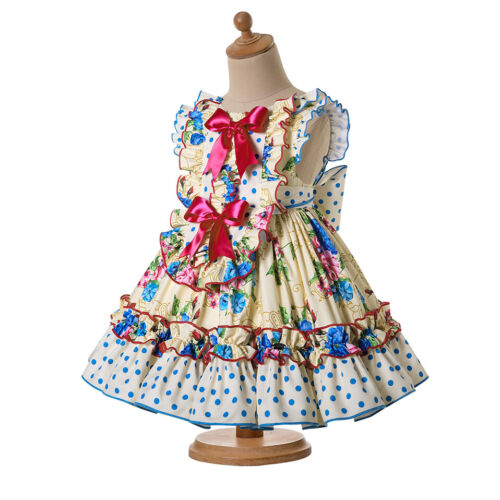 Girls Summer Dresses Size 2 3 4 5 6 8 10 11-12 Spanish Ruffled Flower Dresses