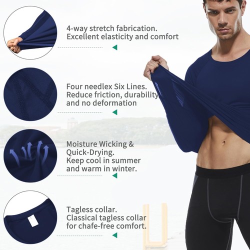 Men's Compression Shirts Long Sleeve Athletic T Shirts Workout Cool Dry Runni... - Picture 6 of 7
