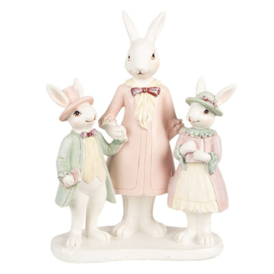 Clayre Eef Osterhase Osterdeko Hasenmutter mit Hasenkinder Ostern 21x16x8 cm